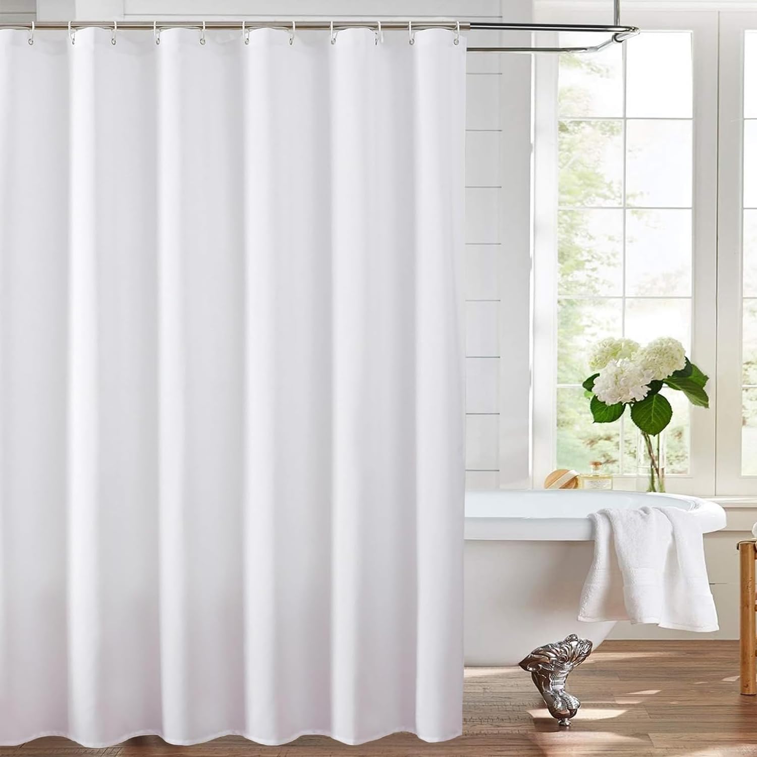 Shower Curtain, Solid Colour Fabric Shower Washable Curtain Mould Resistant and Water Repellent, Shower Curtain for Bathroom (White,180 * 180)