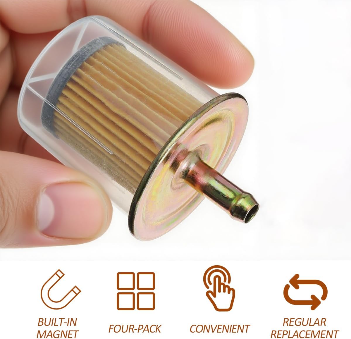 BESULEN 3/8 Inch Gas Inline Fuel Filters, 4PCS Vehicle Gasoline Powered Engines Fuel Filters Replacement, Automotive Engines Accessories, Universal for Motorcycles Cars Trucks