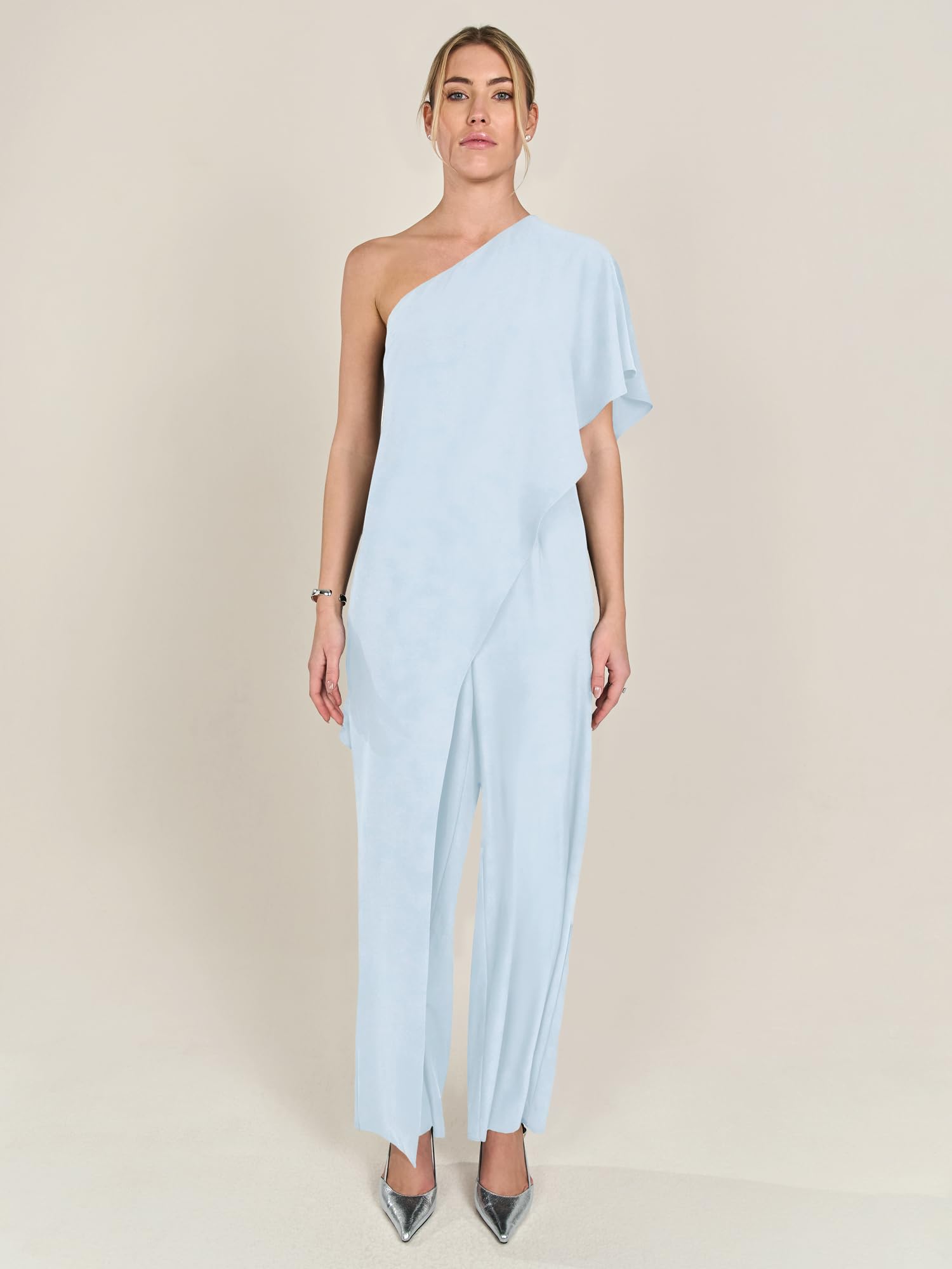 APART Fashion Damen One-Shoulder-Jumpsuit, asymmetrischer Overall mit weitem Bein, ärmelloses Abendoutfit, fließender formeller Strampler, stilvolle Partykleidung