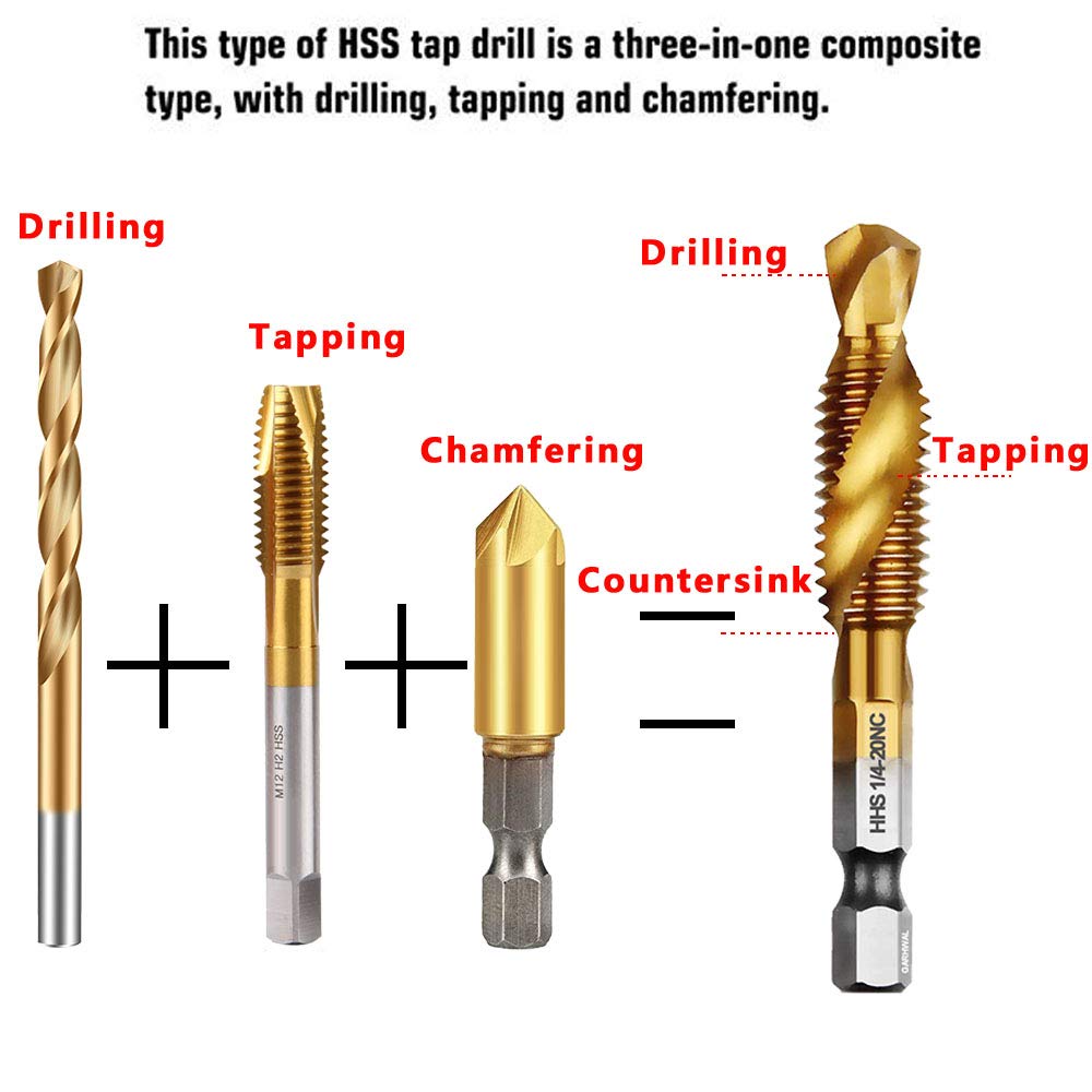 Snapklik.com : Combination Drill Tap & Tap Bit Set, 3-in-1 Titanium ...