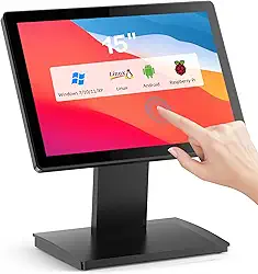 Monitor POS com tela sensível ao toque de 15 polegadas, tela capacitiva HDMI/VGA com suporte de metal resistente para sistemas de varejo, restaurante, bar, academia, armazém e PDV