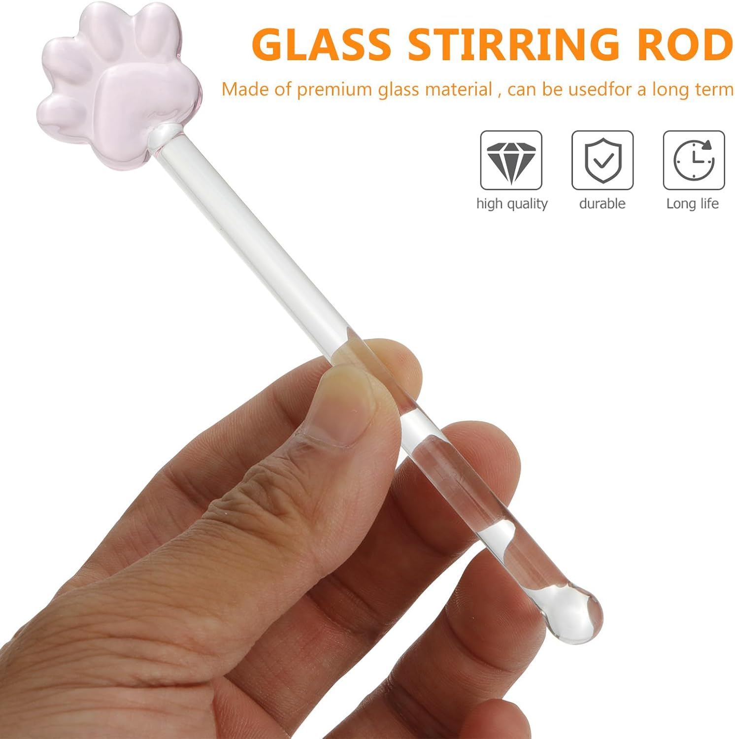 SHINEOFI 6Pcs Transparent Glass Cat Claw Cocktail Stirring Sticks with Long Handles for Mixing Drinks Elegant Paw-shaped Design and Safe Glass Material