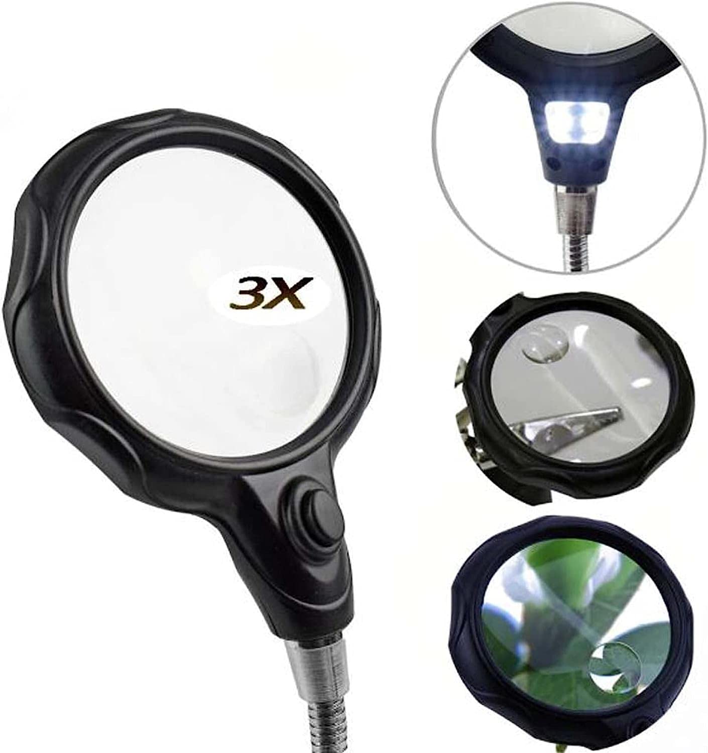 Lupa, lámpara de aumento de 3 aumentos con abrazadera de metal, lupa de joyería, reloj y reparación electrónica, mago