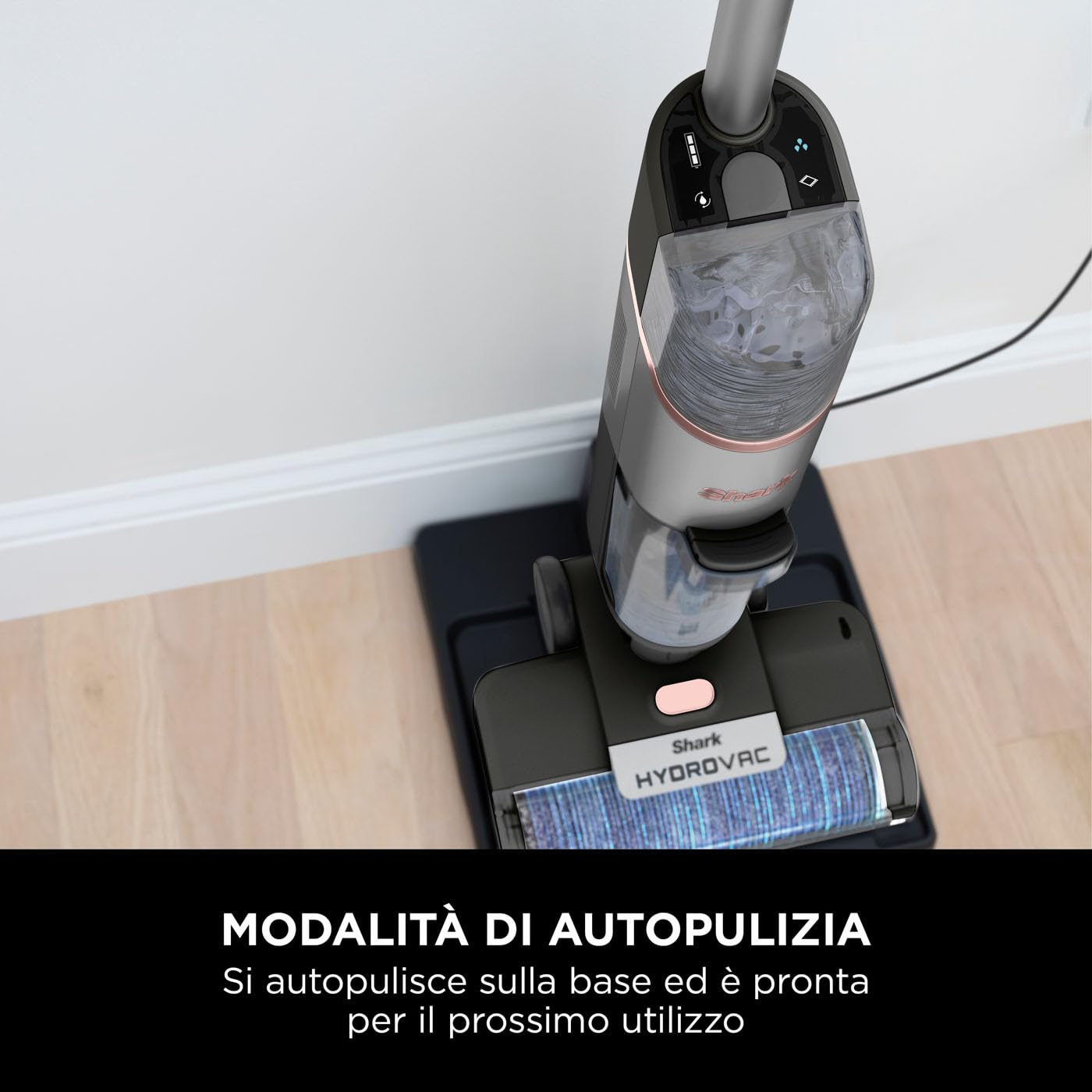 Shark HydroVac, Aspirapolvere e lavapavimenti senza filo con spazzola antimicrobica e liquido multisuperficie neutralizzatore di odori, autopulente, wet & dry, grigio WD210EUCP