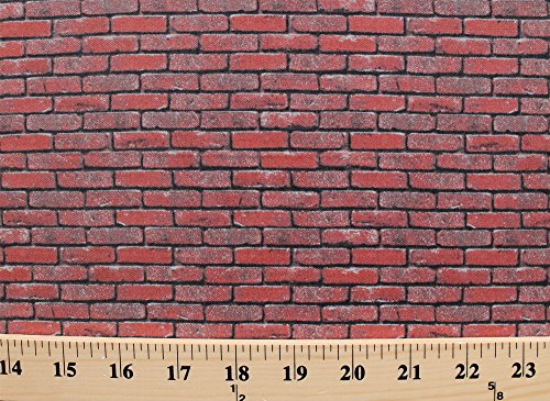 Cotton Landscape Medley Bricks Red Brick Wall Miniature 1" x 0.375" Bricks Cotton Fabric Print by The Yard (367-red)