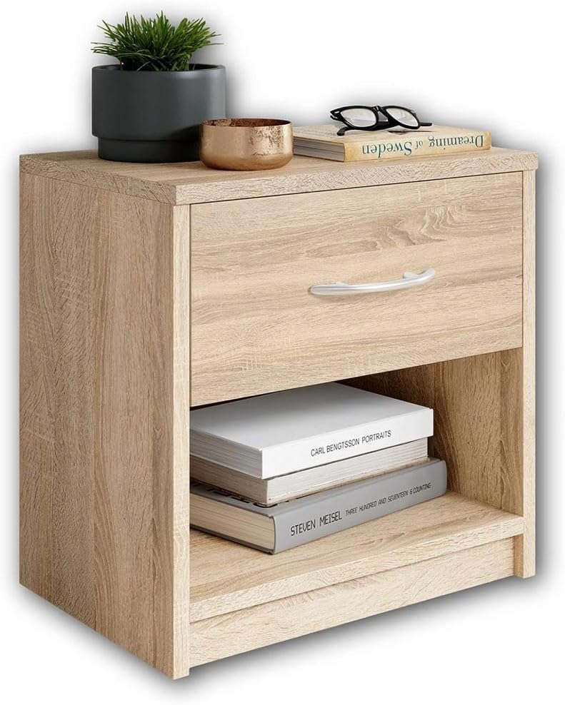 CASPIAN Wooden Chest of Drawers Cum Side Table (Oak Light) | Engineered Wood Multipurpose Storage Organizer Furniture with 1 Drawer | for Office, Home, Bedroom, Living & Kids Room
