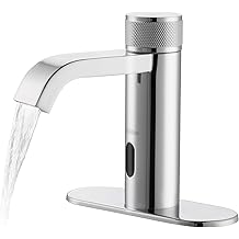 Automatic Sensor Touchless Bathroom Faucet, Manual Waterfall Faucets with Temperature Control Knob, Modern Chrome Sink Faucet Stainless Steel, Hands Free Lavatory Faucets for Single Hole