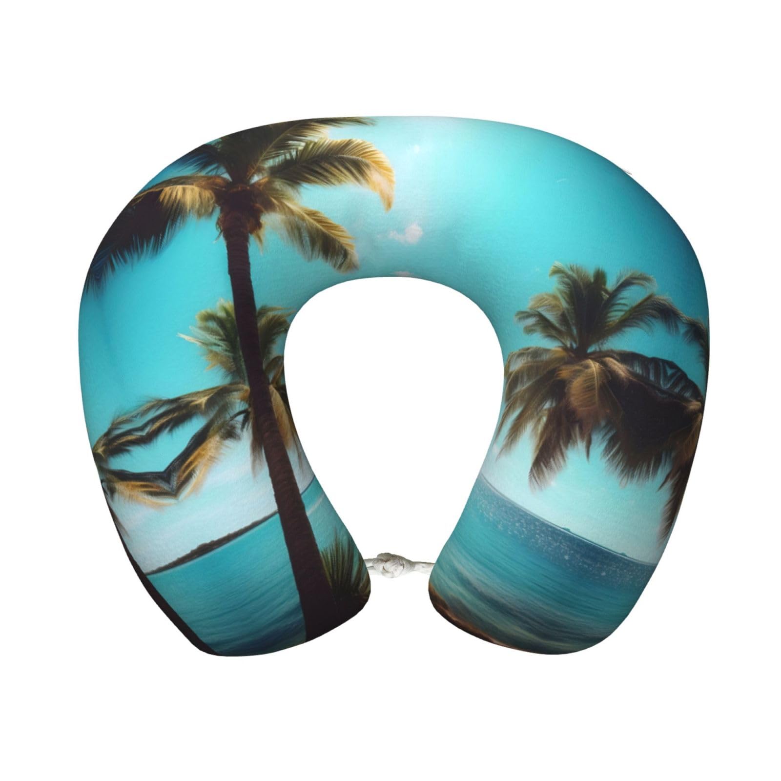 peiyeety Palm Trees and Sea Print Custom U-Shaped Pillow,Memory Foam Cervical Neck Travel Pillow,for Home,Camping,Travelling