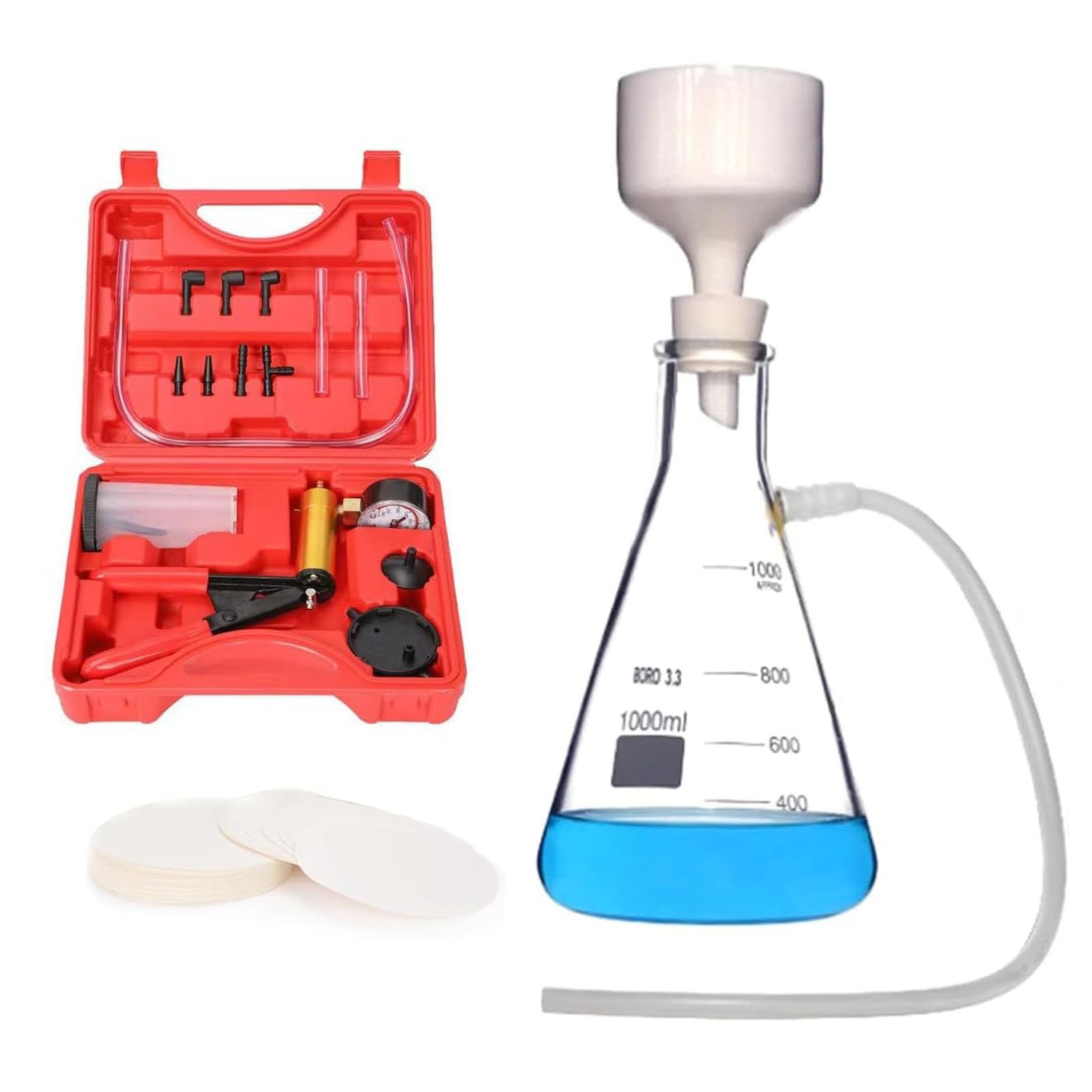 Aparato De Destilación por Filtración Al Vacío para Laboratorio, Kit De Filtración Al Vacío, con Bomba De Filtración Al Vacío, Matraz De Filtración, Embudo 1000ml