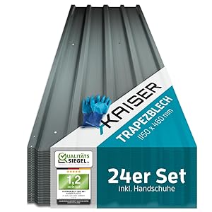KAISER® Trapezblech 24er Set – Profilblech 115x46 cm (12,7m²) anthrazit – Dachplatten verzinkt aus Metall & Stahlblech – für Carport, Dach, Garage, Geräteschuppen, Wandverkleidung, Überdachung