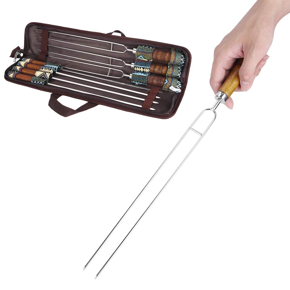 Juego de 7 Tenedores para Barbacoa, Tenedor para Cocinar Carne de Acero Inoxidable en Forma de U, Herramientas Portátiles para Barbacoa, Tenedores para Carne con Mango