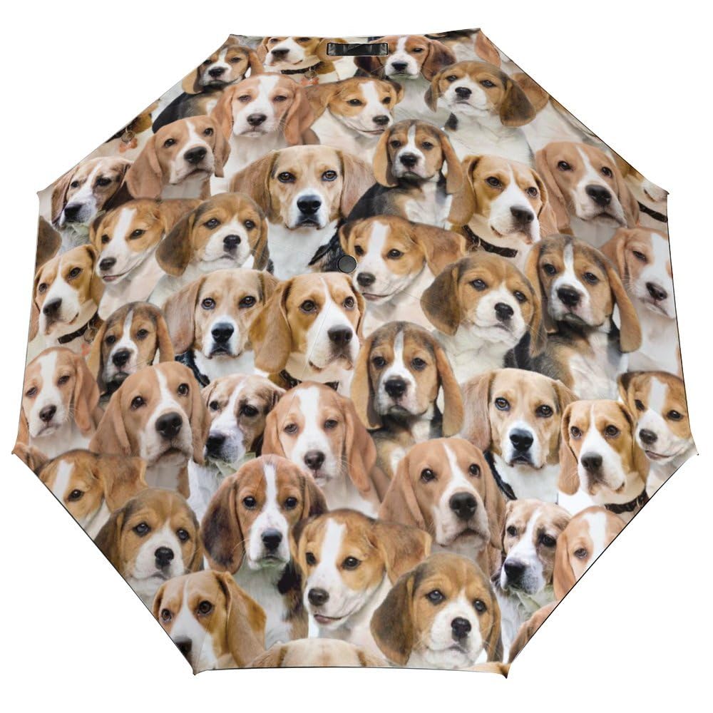 Smazdfxx Men's As Pic Funny Beagle Dog Face Print Umbrella, Folding Umbrella For Rain Sun Travel, Lightweight Compact Umbrellas For Beagle Dog Mom Pets Owner, Beagle Dog Lover S
