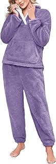 Women's Fluffy Pajamas Set Winter Warm 2 Piece Plush Pullover Pants Fuzz...