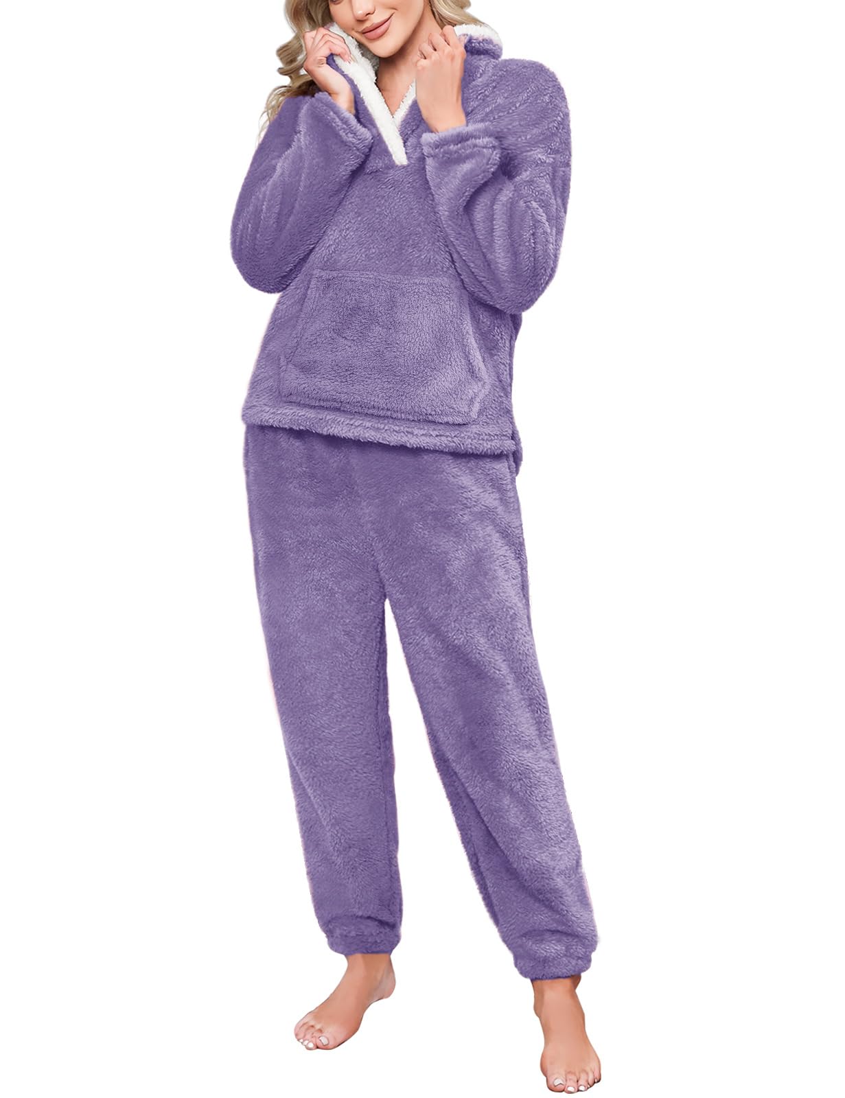CMTOP Damespyjama-set 2-delige warme fleece pyjama voor dames sets