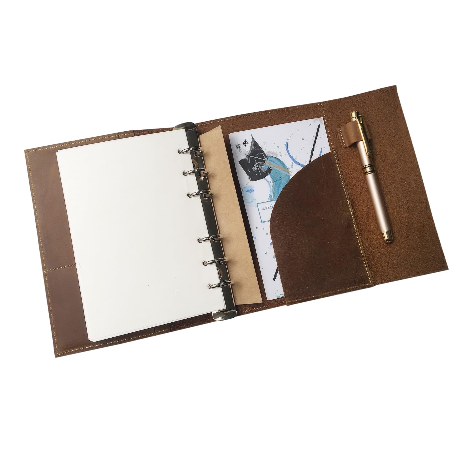 Wanderings Organizer A5 in Pelle Raccoglitore 6 Anelli - Diario Ricaricabile con Tasche Interne - Pelle Vera Artigianale Compatibile Filofax - Calendario Settimanale Mensile 2026/27-15cm x 22cm