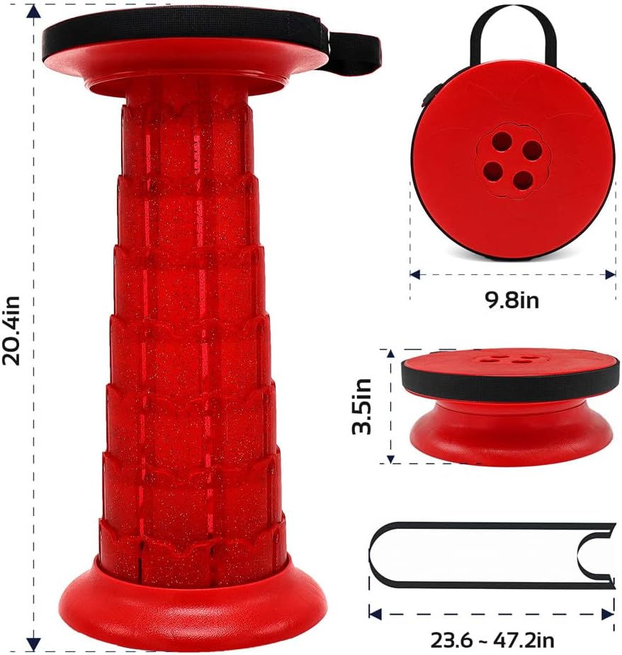 Adjustable Retractable Portable Collapsible Folding Stool for Adults Heavy Duty with Load Capacity 770 lbs, Collapsible Chair Camping Stool for Travel Hunting (Crimson)