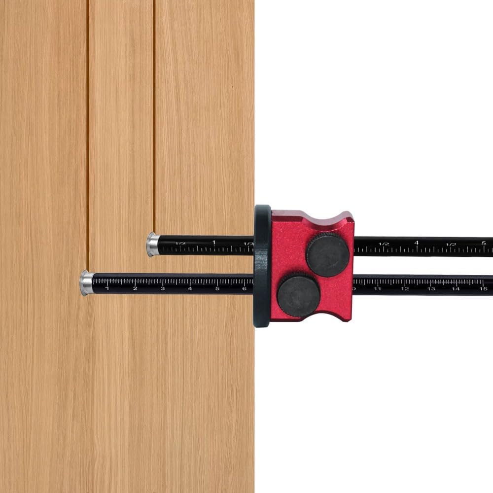 Double Head Wheel Marking Gauge with Inch & MM Scale - Aluminum Alloy Woodworking Tool for Precise Parallel Line Drawing and Scribing, Red-Black