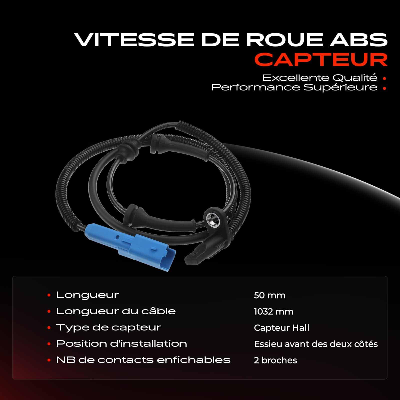 Frankberg Capteur ABS 2-Pôles Compatible avec 207 CC WD 2008 I CU 207 WA WC C3 II SC 207 SW WK Remplacer# 96550678