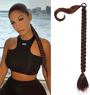 26 inch Long Braided Ponytail Extensions for Women, Straight Wrap Around Hair Extensions With Hair Tie, Natural Soft DIY Synthetic Ponytail Hair Extensions Daily Wear (Light Brown)