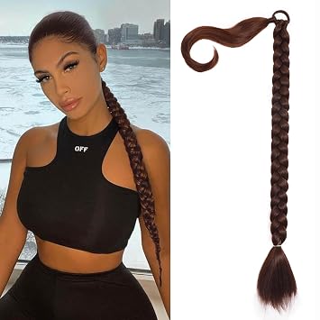 26 inch Long Braided Ponytail Extensions for Women, Straight Wrap Around Hair Extensions With Hair Tie, Natural Soft DIY Synthetic Ponytail Hair Extensions Daily Wear#4