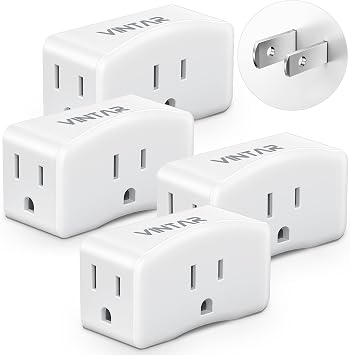 2 Prong to 3 Prong Outlet Adapter, VINTAR 2 Prong Power Strip with 3 AC Outlets 1875W/15A, Polarized Plug, Wall Plug Extender for Non-Grounded Outlet in Old House, Cruise Essentials, 4 Pack