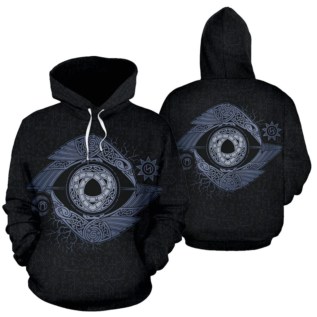 Rozpinana MęSka Bluza zKapturem Viking Odin Double Crow, Norse Mythology Druk 3D Rune Casual Bluza, Odzież Sportowa z DłUgim RęKawem