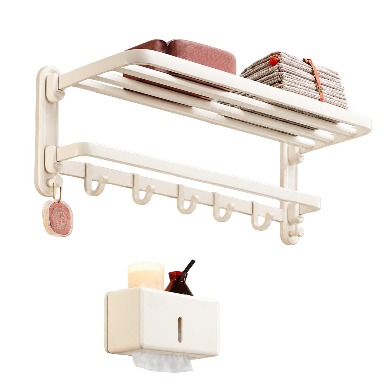Toallero De BañO Sin Taladro 60 Cm Plegable con Estante, Aluminio