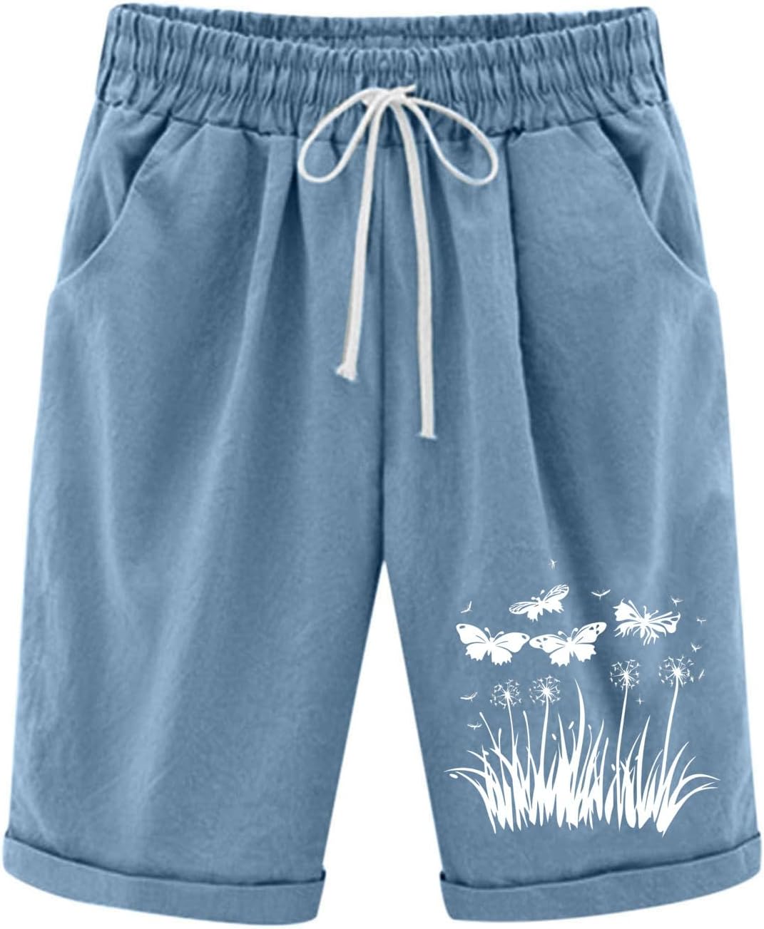Long Shorts for Womens Trendy Summer Bottoms 2026 Beach Drawstring Knee Length Pants Loose Resort Wear Fashion Clothes