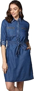 StyleStone Women's Knee Length Shirt Style Dress (Blue)
