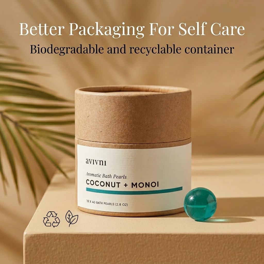 Avivni - Aceite de baño hidratante (15 perlas), aceite de coco, aceite de monï, fragancia tropical relajante, biodegradable, embalaje reciclable, día de la madre