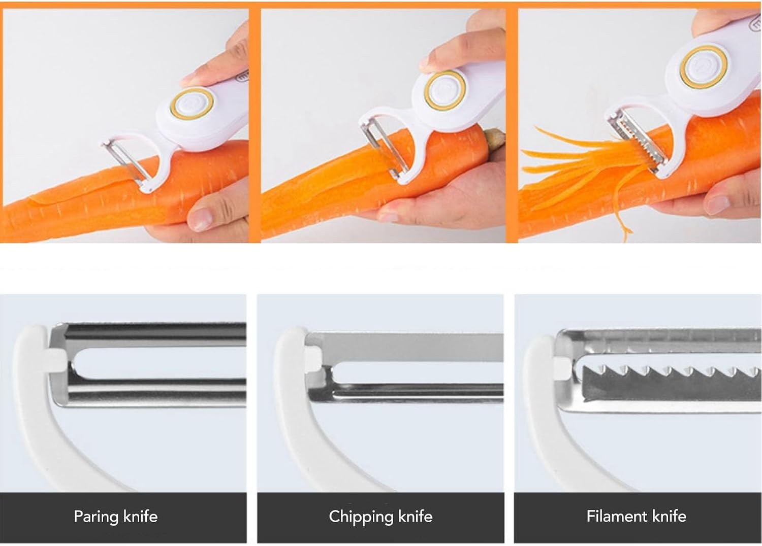 Electric Peeler Handheld USB Rechargeable Fruit Vegetables Peeler with 3 Cutter Heads for Home
