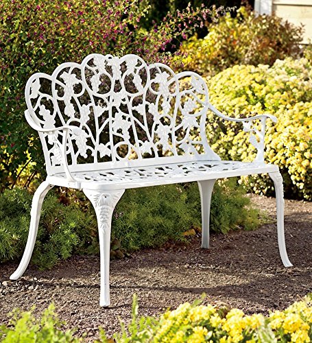 Plow & Hearth Weatherproof Grapevine Outdoor Bench | Holds Up To 300 Lbs | Garden Patio Porch Park Deck | Metal | White #TOP1