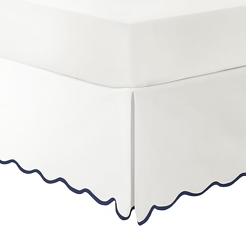 Miniatura 7 de Lush Decor Coastal Chic - Falda de cama con textura de lino con borde festoneado, azul marinoblanco, tamaño individual, King, suave, elegante, de