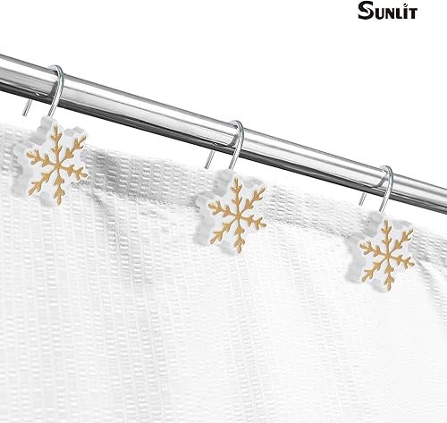 Miniatura 5 de Sunlit Ganchos de cortina de ducha de Navidad, anillos de cortina de ducha con copos de nieve, resina, decoración navideña blanca y dorada,