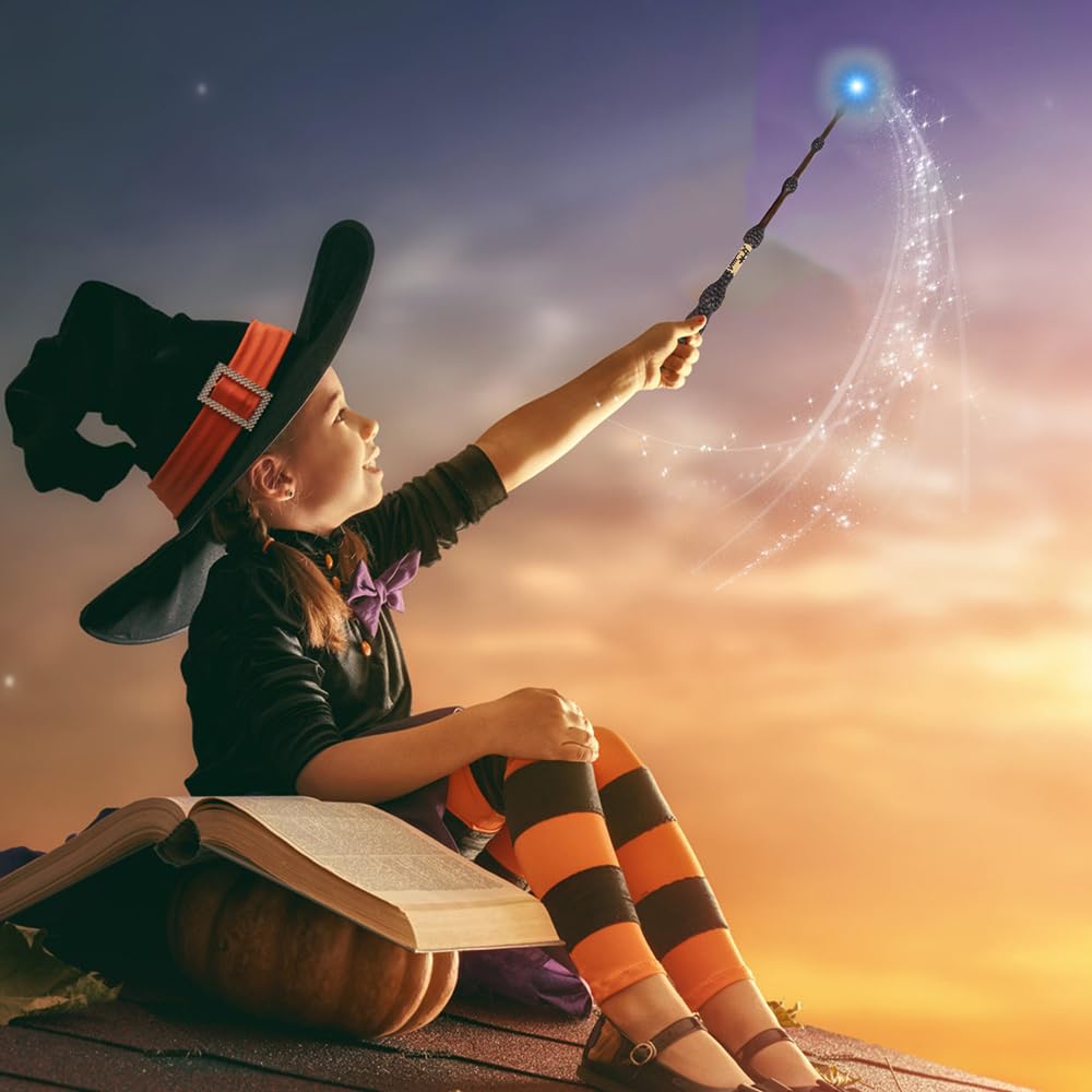 Bacchetta di 38 cm di Albus Silente con luce, bacchetta di Sambuco di Harry P-Otter, bacchetta magica di Dumbledore ricaricabile USB, bacchetta luminosa in resina con carta degli incantesimi