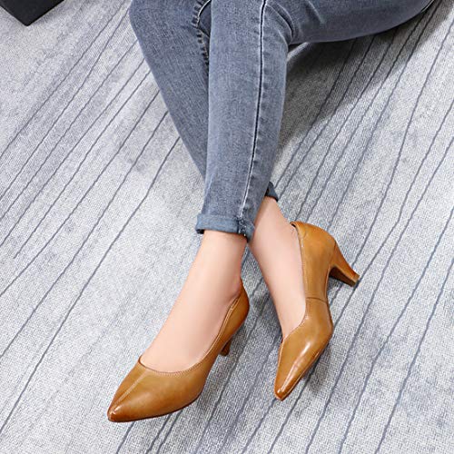 Image of Mona flying Women's Leather Pump Med Heel Pointed Toe Office Dressy Shoes