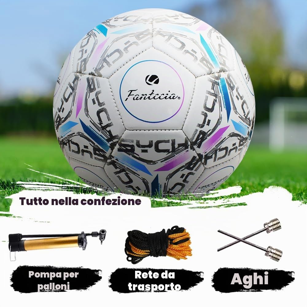 Pallone da Calcio Ufficiale Taglia 5, Pallone da Calcio in Pelle con Pompa, Palloni da Calcio da Allenamento per Bambini e Adulti