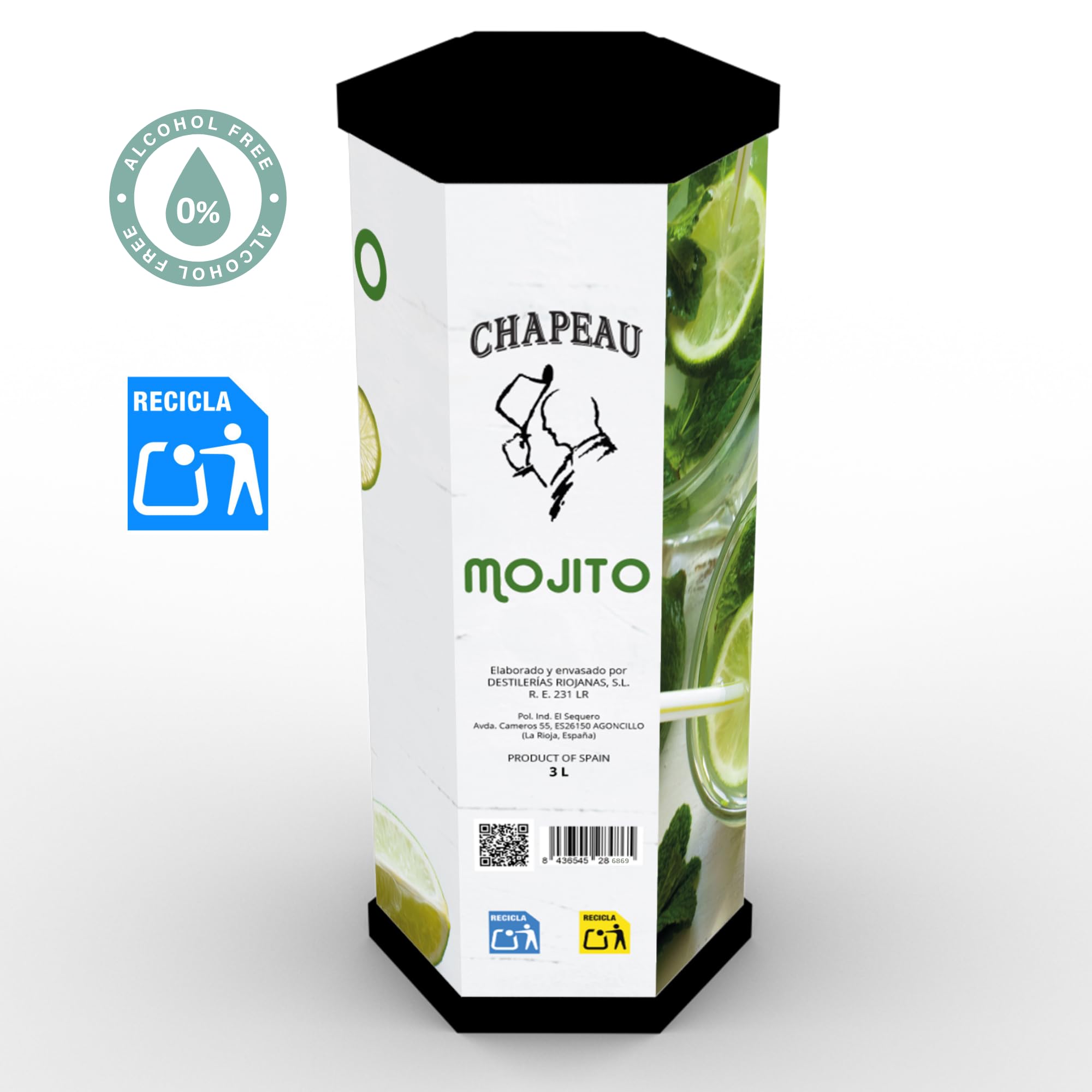 Mojito sans alcool CHAPEAU – Sait comme le vrai mais sans le « lendemain » | 3 litres dans une boîte | Sans sucre ajouté | Pour tout le monde, même pour votre mère