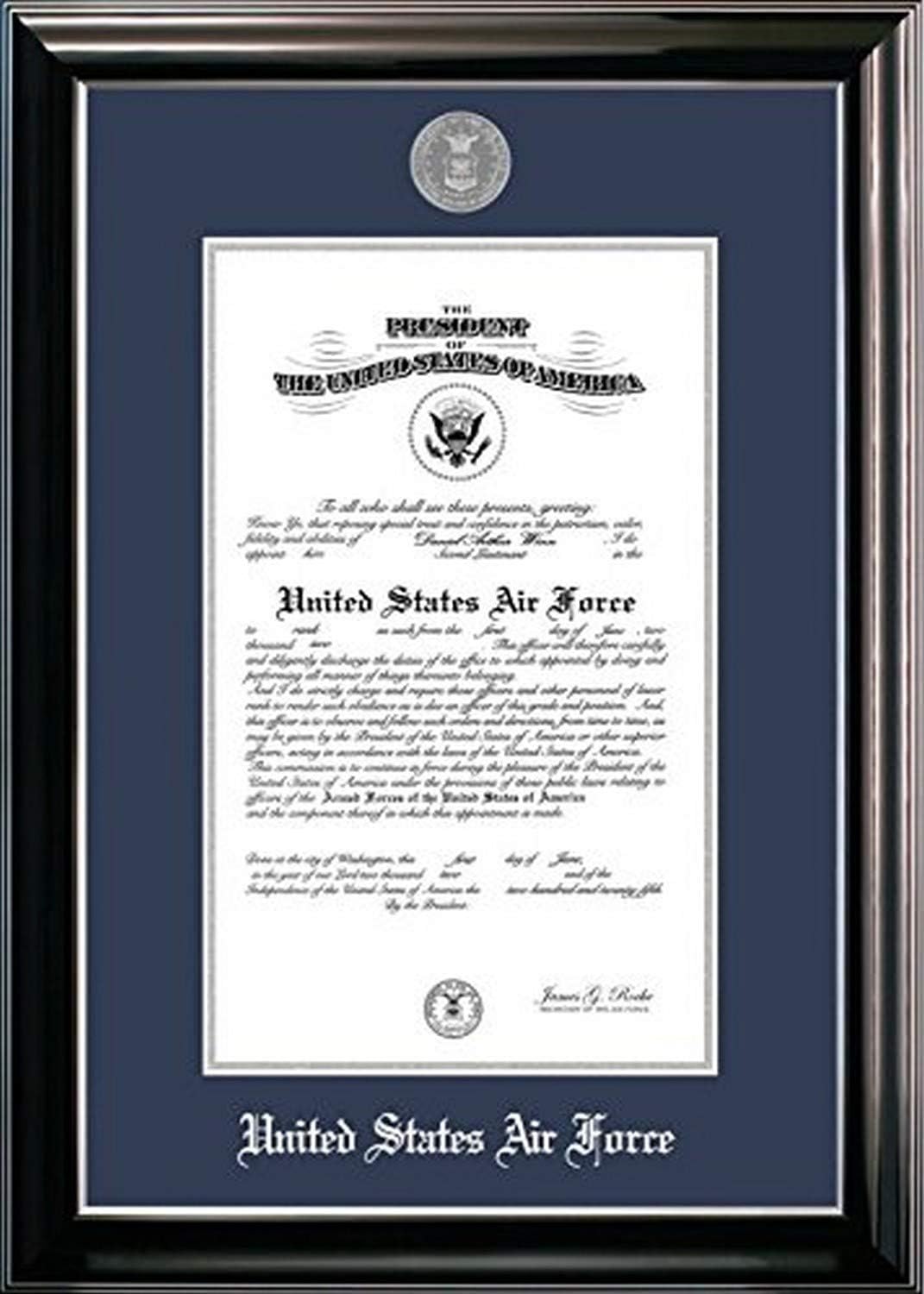 Campus Images United States Air Force Diploma Frame – 14" H x 10" W Vertical Classic Ebony with Silver Trim, Silver Medallion, Museum Quality Matting