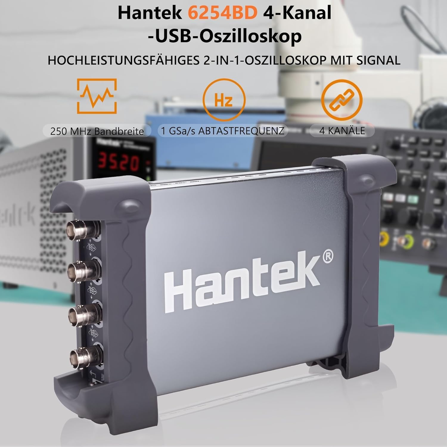 Hantek 6254BD Digitale Oscilloscopio USB Storage Oscilloscope 250MHz 1GSa/s 4 CH Arbitrary Waveform