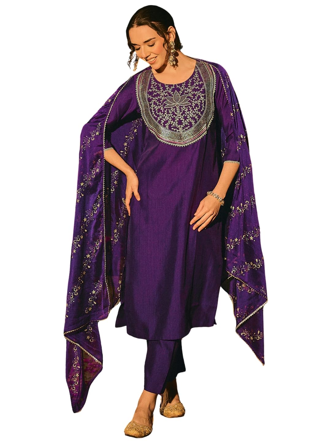 navlik Women's Silk Embroidered Straight Kurta with Pant and Dupatta Sets (NK-933)-picture-44