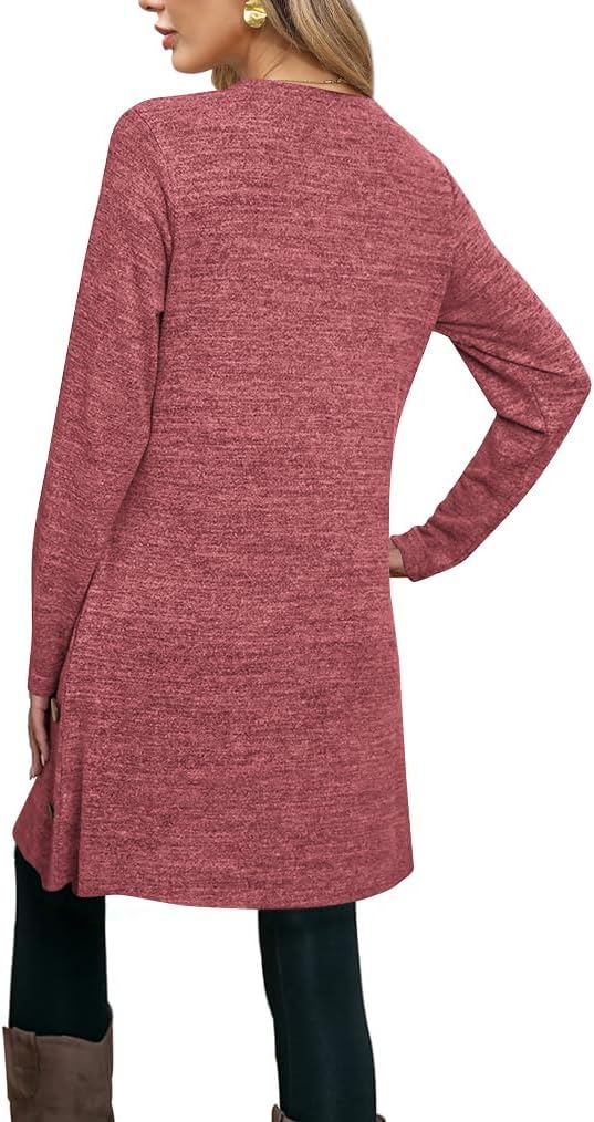 Poetsky Womens Tunic or Tops to Wear with Leggings Long Sleeve Side Buttons Swing Casual Long Shirts with Pockets S-3XL - Image 2