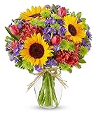 DELIVERY BY FRIDAY, 3/21 GUARANTEED IF ORDER PLACED BY 3/20 BEFORE 2PM EST From You Flowers - Lush Sunflower Garden with Glass Vase (Fresh Flower Bouquets) Birthday, Anniversary, Get Well,