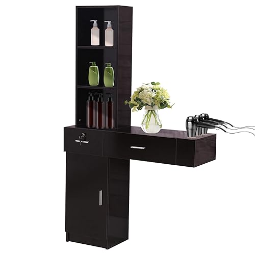 MTFY Gabinete de salón blanco Estaciones de montaje en pared Peluquería Clásico Almacenamiento de cierre de seguridad Belleza Peluquería Equipo de