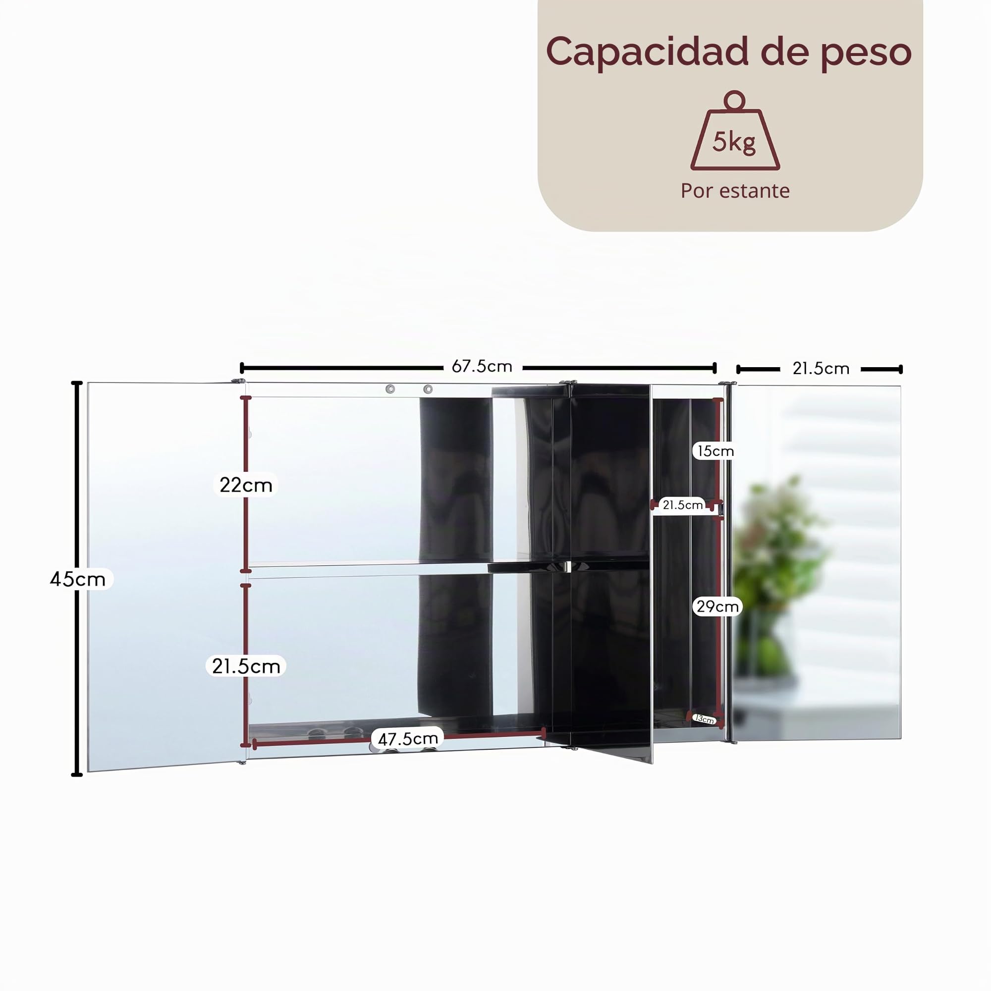 Home Discount Tiano - Armario de baño, Triple Espejo, Acero Inoxidable, montado en la Pared, Moderno