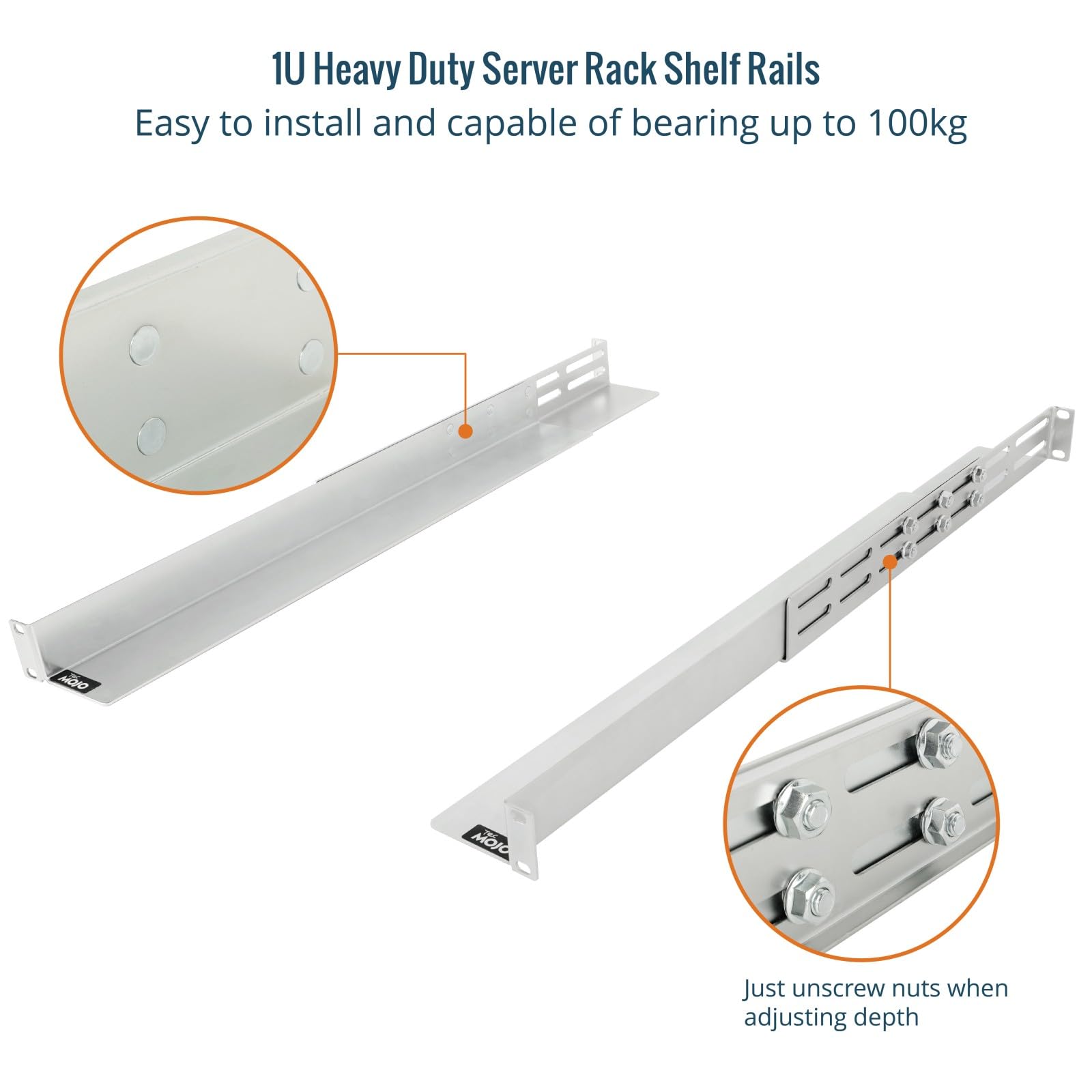 Tecmojo 1U Rieles para Rack de Servidores, 4 Postes, Rieles Deslizantes para Montaje en Rack con Profundidad Variable Ajustable de 530mm a 812mm, Capacidad de Carga 100kg, Plateado