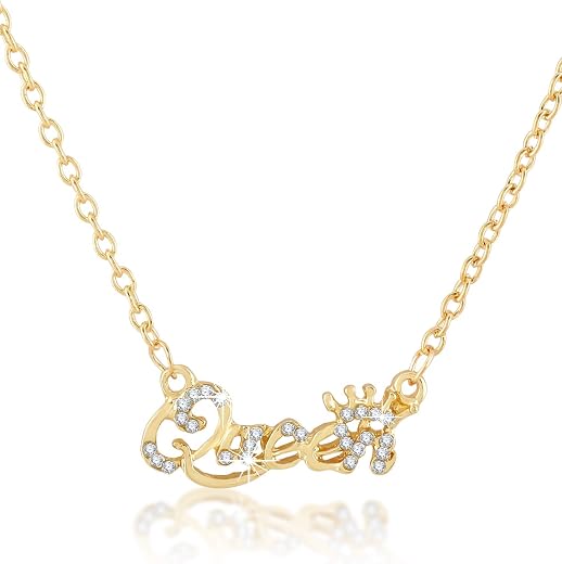 Yellow Chimes Pendant for Women Alphabetical Queen Crown Clavicle Rhinestone Short Chain Gold Plated Chain Necklace for Wo...