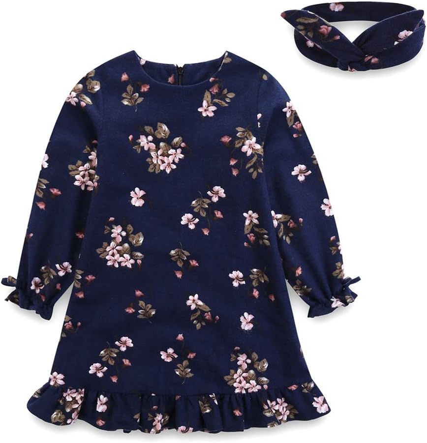 Girls Casual Dress Kids Long Sleeve Party Dress Floral Children Clothing Flowers Dresses