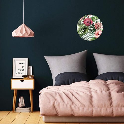 Miniatura 5 de HGOD DESIGNS Reloj de pared redondo de flores tropicales, acuarela de verano, hojas de palmera hawaiana y plantas tropicales, reloj de pared redondo