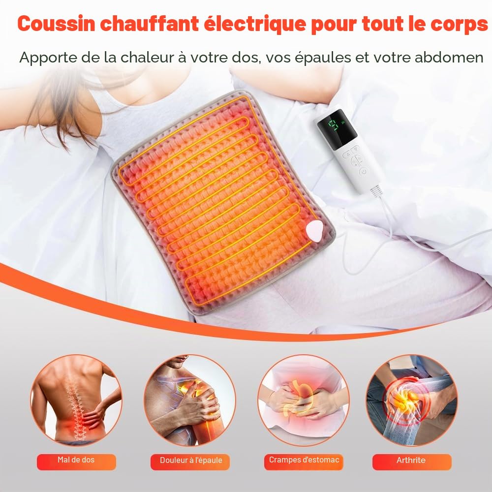 Chauffe-Pieds Electrique 40x40 cm, Coussin Chauffant avec 9 Niveaux de Chauffage & 4 Minuteries, Extinction Automatique, Lavable en Machine, Chauffage Rapide pour Pieds, Dos et Corps Entier